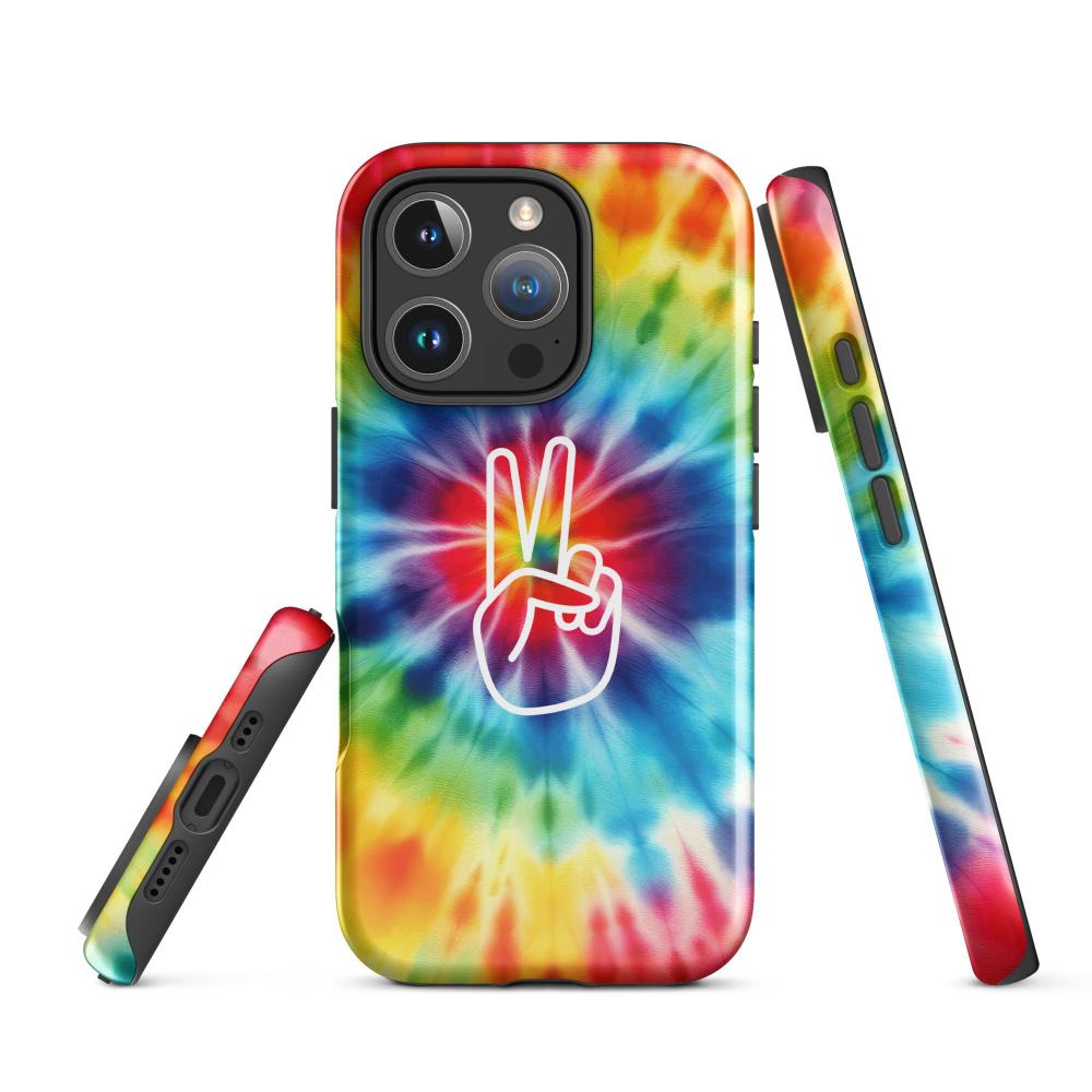 Tie Dye Peace Sign iPhone 16 Pro Tough Case - Glossy Finish - https://ascensionemporium.net